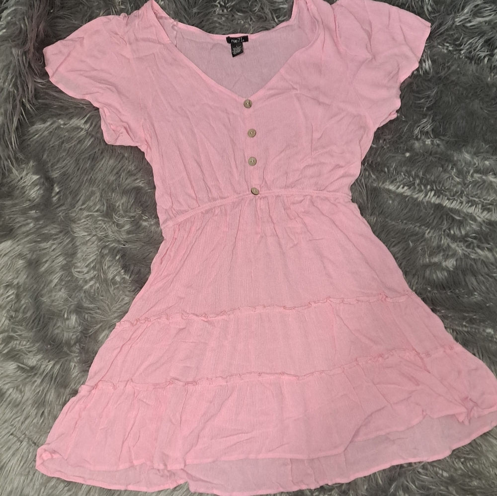Light pink tiered dress boho summer feminine cotragecore simple ruffle dress LG